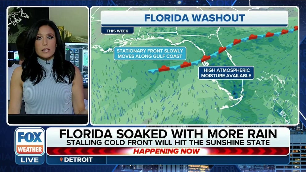 A stationary front stalled over Florida which will keep the Sunshine State anything but through the holiday weekend. Expect afternoon downpours every day, Meteorologist Marissa Torres tells us how much rain fill fall.