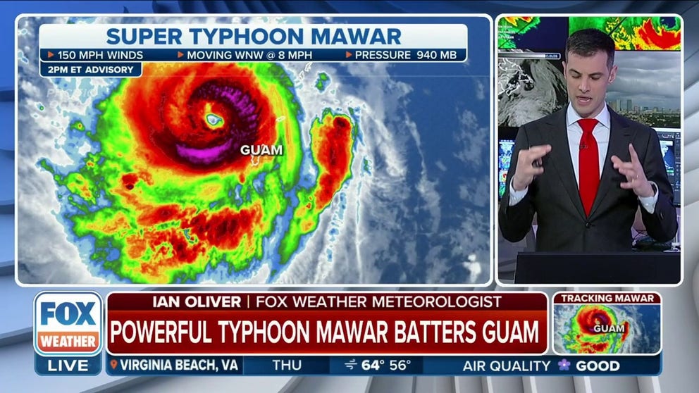 Super Typhoon Mawar is headed westbound away from Guma and in the direction of Taiwan and the northern Philippines.
