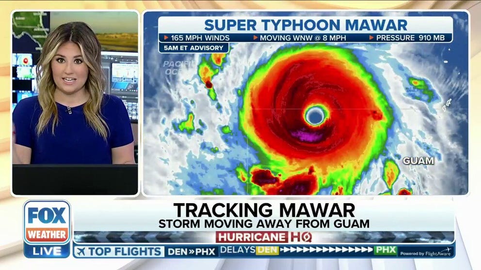 Super Typhoon Mawar has restrengthened after it lashed the island of Guam Wednesday with wind gusts over 100 mph and left 98% of the island without power. 