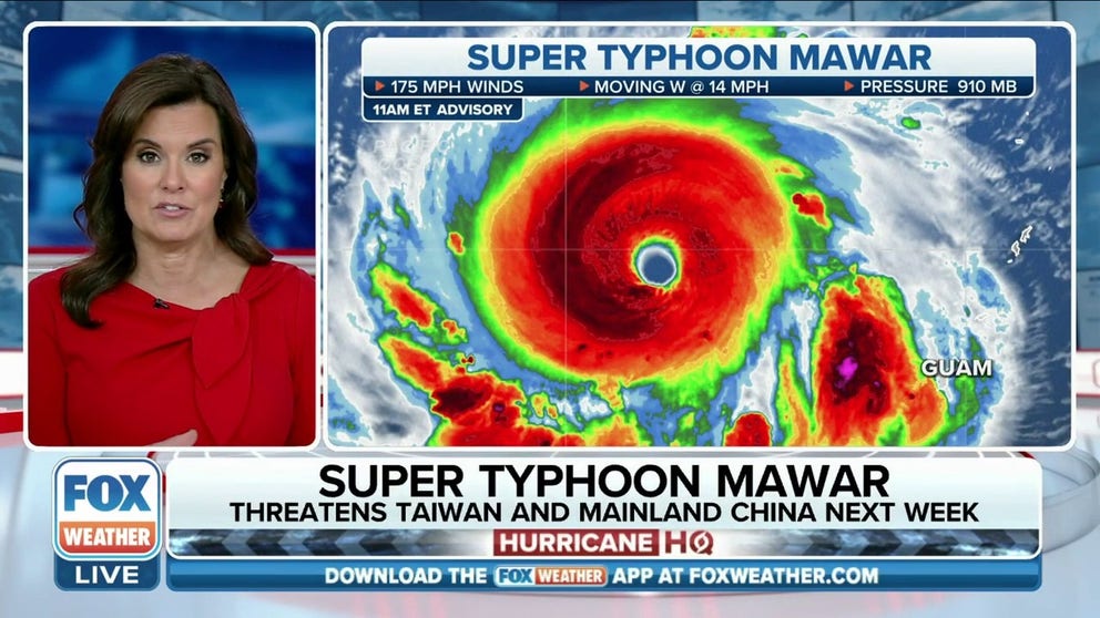 Super Typhoon Mawar is continuing to strengthen as it continues to spin away from the U.S. territory of Guam after lashing the island with winds stronger than 100 mph on Wednesday.