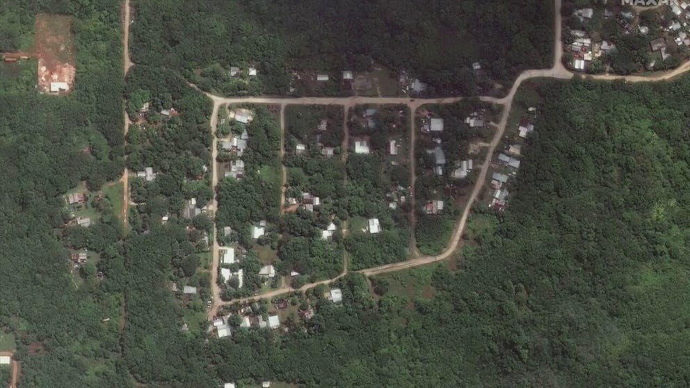 Satellite pictures show widespread destruction after Typhoon Mahwar slammed into Guam. Before and after images show destroyed homes, debris strewn streets and major damage to NASA's Remote Ground Terminal.