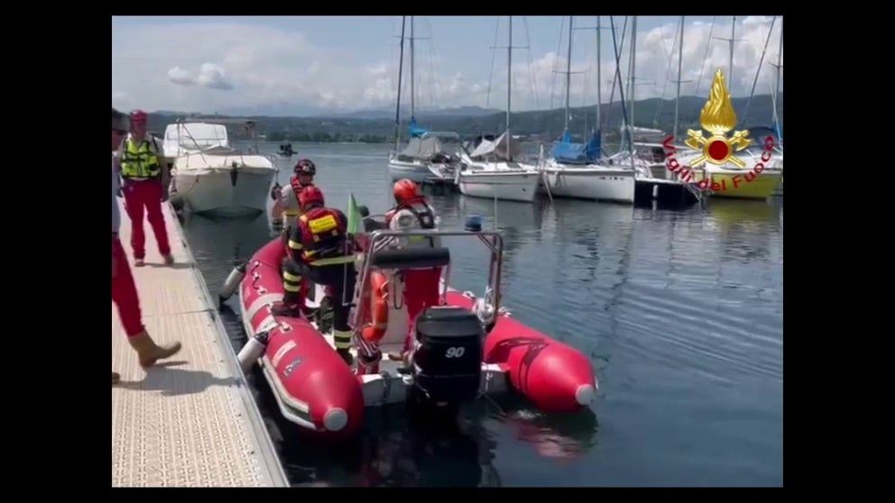 Firefighters were called to Lake Maggiore in Sesto Calende, Italy, on Sunday after a tourist boat overturned and sunk. The bodies of four people were recovered during the night.