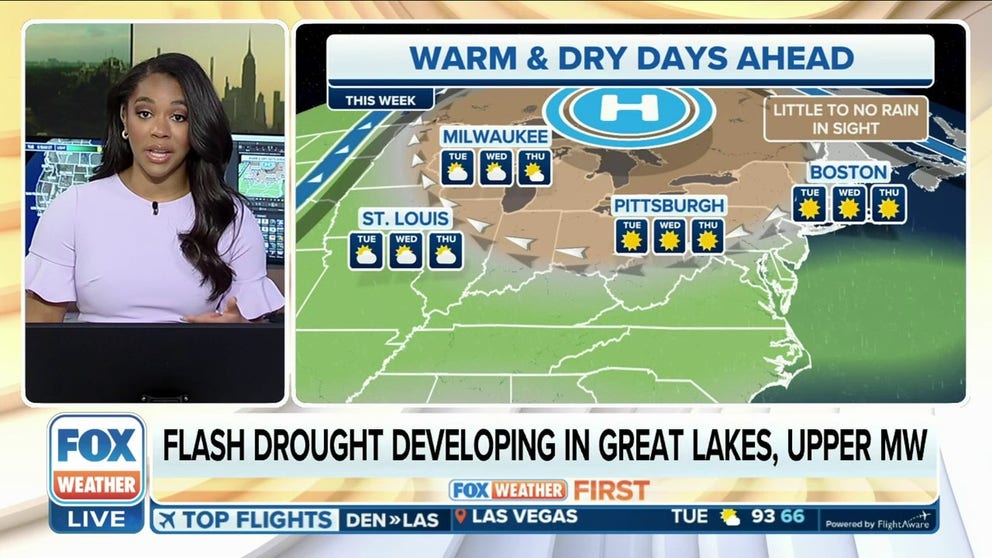 The lack of rain over the past few weeks across the Great Lakes and Upper Midwest is likely to lead to a flash drought, in which drought rapidly develops over a short period of time. 