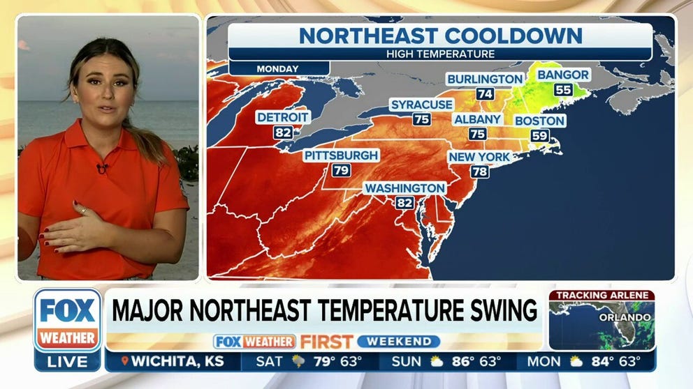 After sweltering in the 80s and 90s, the Northeast will see temperatures tumble this weekend as a backdoor cold front swings through the region.