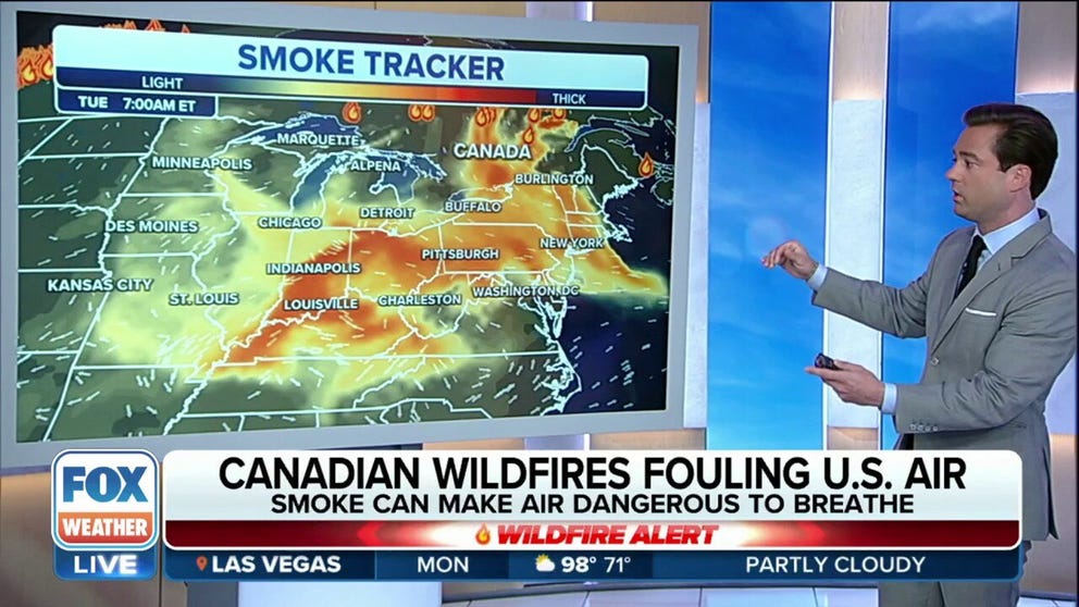 The 425 wildfires burning across Canada, more than half out of control are spewing smoke. Air currents are bringing that smoke south and chocking out the northern tier of states.