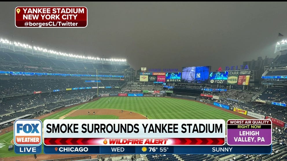Smoke filled the skies of New York City Tuesday, including those above Yankee Stadium. 