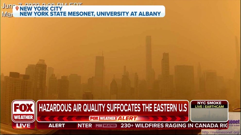Many cities in the eastern U.S. being affected by wildfire smoke from Canada. Paul Walsh, CEO of Meteomatics North America, joins FOX Weather to talk about the impacts of the smoke. 