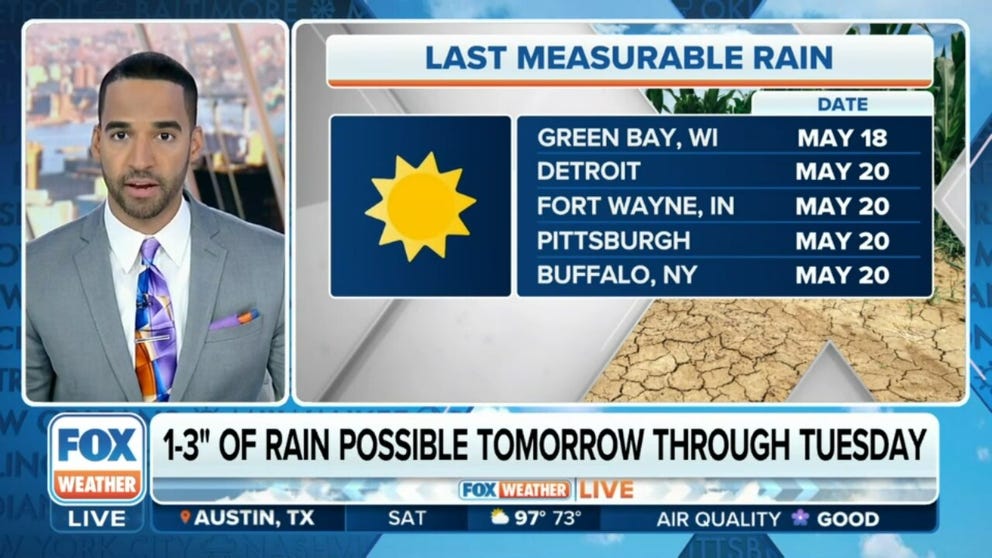 Nearly 3 inches of rain is possible in the Great Lakes region through early next week. It's welcome news for much of the region which hasn't seen measurable rain in weeks.