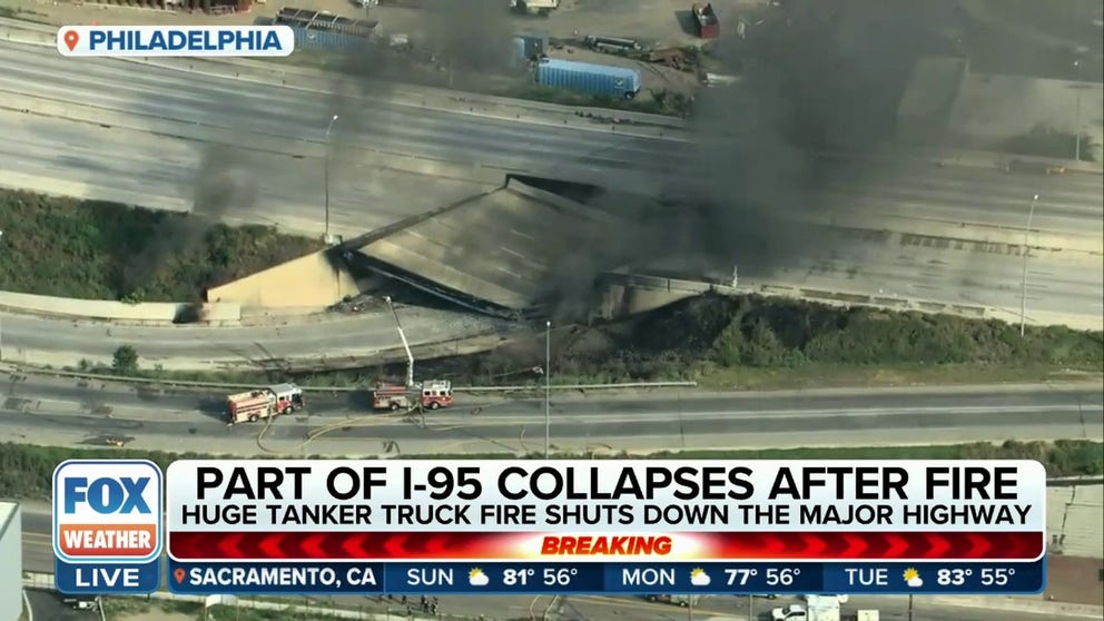 A portion of Interstate 95 in Philadelphia has collapsed after a tanker caught fire on Sunday morning. The highway is expected to remain closed for an extended period of time and will likely lead to a travel nightmare while crews work to make significant repairs.