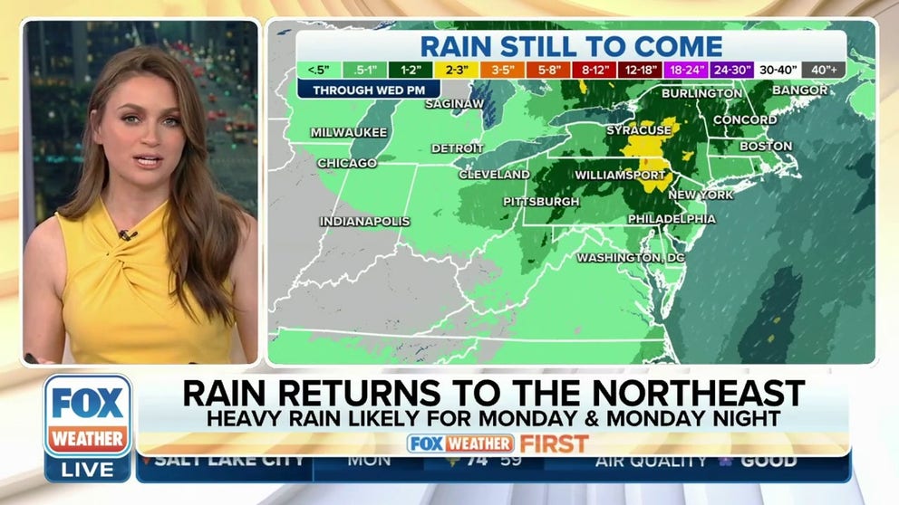 A potent storm system will bring beneficial rain to parts of the Northeast on Monday after a persistently dry few weeks across much of the region. Rain is expected from Ohio into New York, Pennsylvania and southward to the Carolinas.