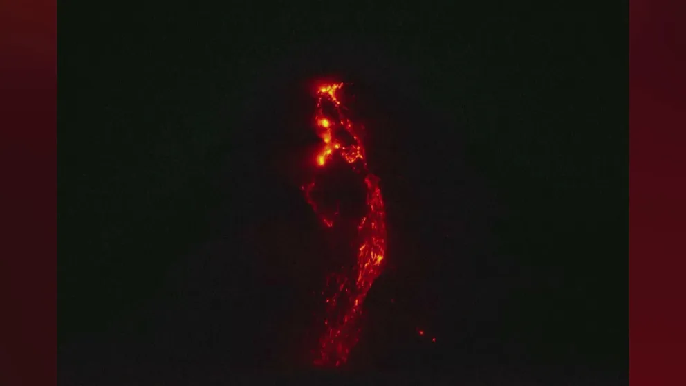 Video shows lava flowing from the Mayon Volcano in the Philippines as thousands of people are forced to flee their homes.