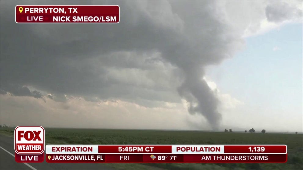 Storm chaser Nick Smego said he is one mile behind the tornado. FOX Weather determined that the tornado has been on the ground for about 20 minutes.