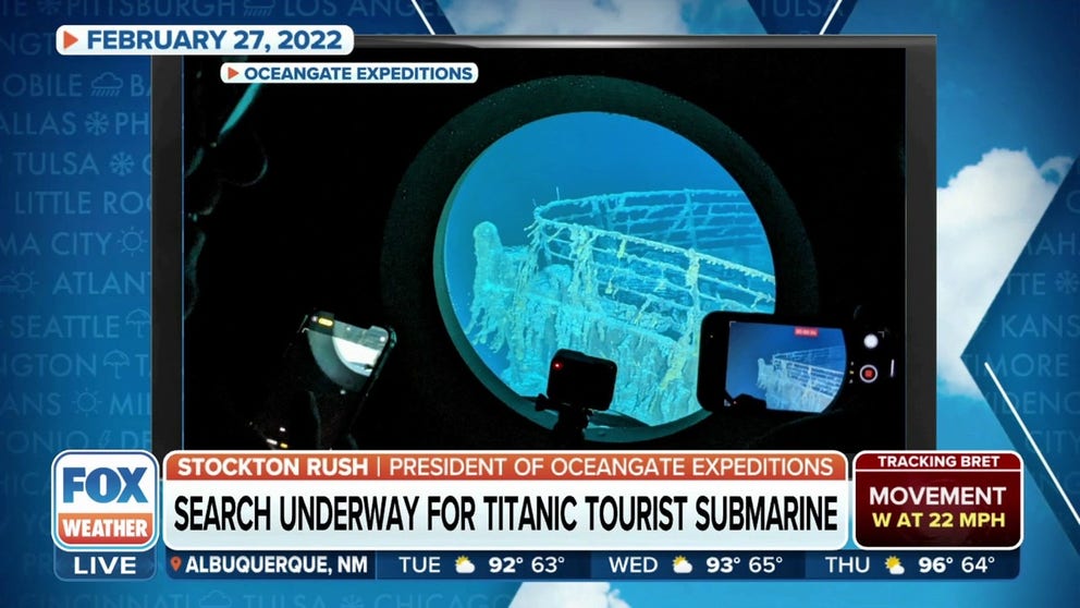 FOX Weather's Will Nunley reports the latest news on the missing submersible with five aboard. Three tourists and two crew members made a dive toward the Titanic, 2.4 miles deep, on Sunday morning but lost contact with the support boat less than two hours later.