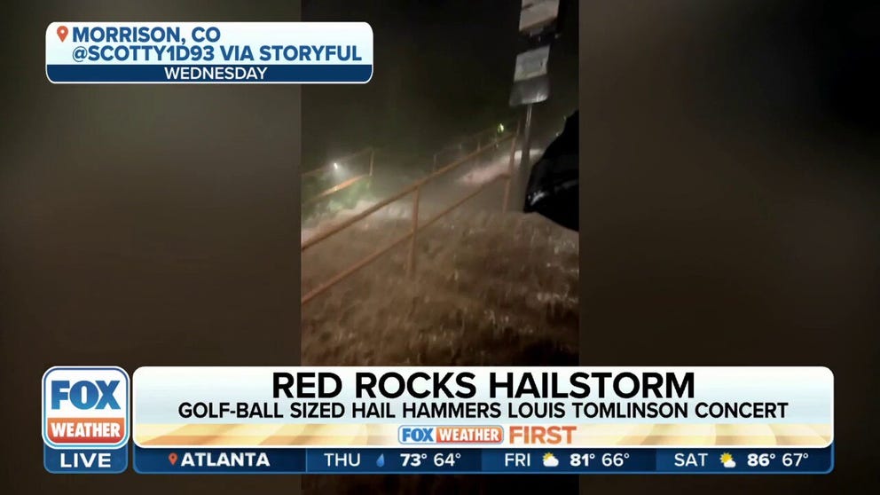At least seven people were hospitalized and as many as 80-90 others were treated at the scene by medics as golf-ball-sized hail rained down on the crowd during a Louis Tomlinson concert Wednesday evening. 