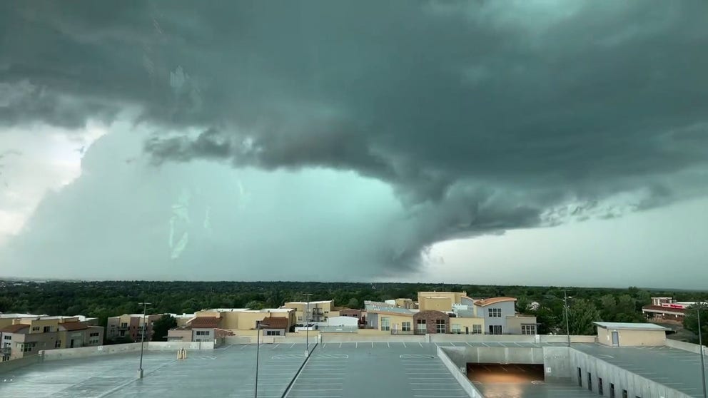 Ominous clouds were seen as a tornado-warned storm moved through Centennial, Colorado, on Thursday.