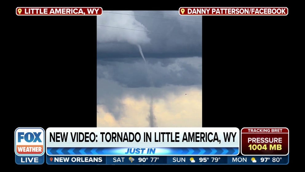 Danny Patterson took video on Friday afternoon of a rope tornado moving through Little America, Wyoming. The area was under a Tornado Warning at the time.