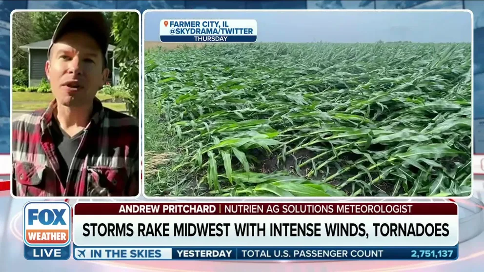 Andrew Pritchard, Senior Meteorologist for Nutrien Ag Solutions, joined FOX Weather to discuss the derecho that ripped across the Midwest, leaving behind extensive damage on Thursday.