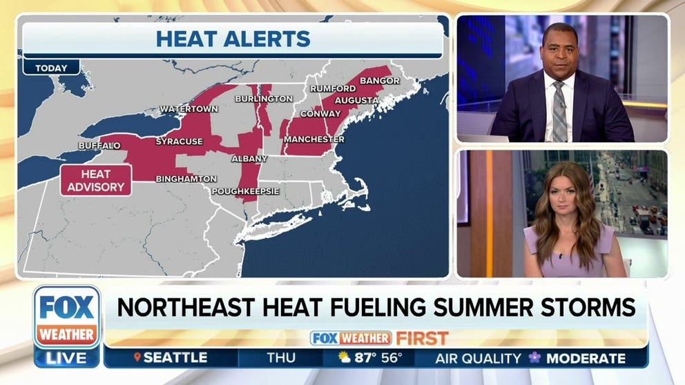 While the Northern Plains enjoys a July cooldown, the East Coast will be sweating through dangerous heat. High temperatures are expected to top out in the upper 80s/low 90s up and down the Eastern Seaboard, but it's the humidity that will push heat indices above 100 in some places.