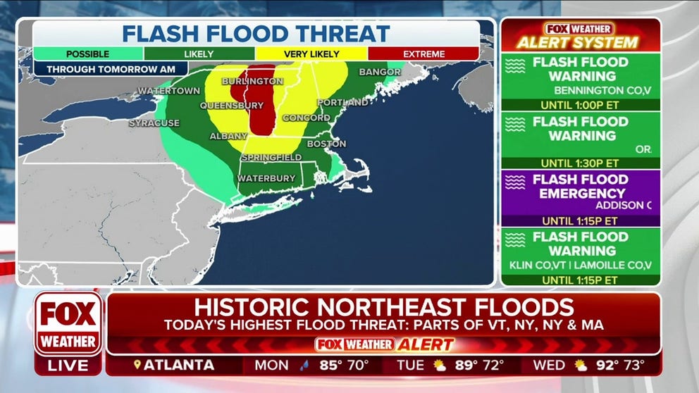 Several inches of rain could lead to catastrophic flash flooding in Vermont on Monday with impacts that haven't been seen in the state since Hurricane Irene in 2011.