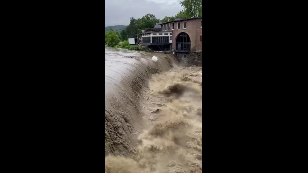 Vermont State Police are warning people to stay off the roads and stay safe at the state faces potentially catastrophic flash flooding on Monday. Video from VSP shows raging water flowing over a dam on the Ottauguechee River near Simon Pearce in Quechee.
