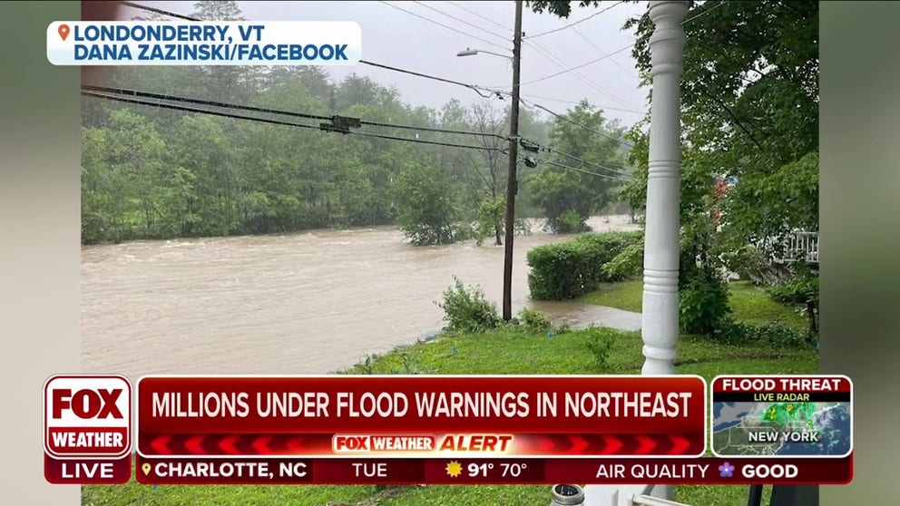 Dana Zazinski, of Londonderry, Vermont described watching as the West River has slowly approached her home during ongoing flooding. "This is pretty scary," Zazinski told FOX Weather.