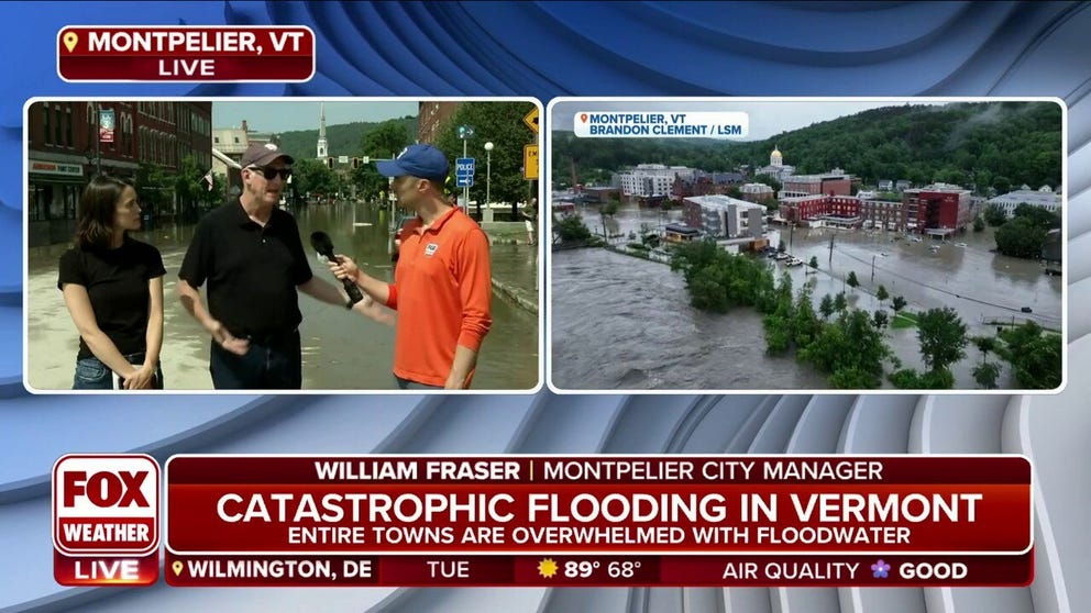 William Fraser and Kelly Murphy, City Manager and Assistant City Manager of Montpelier, VT, respectively, joined FOX Weather's Ian Oliver to discuss the flooding across their city. 