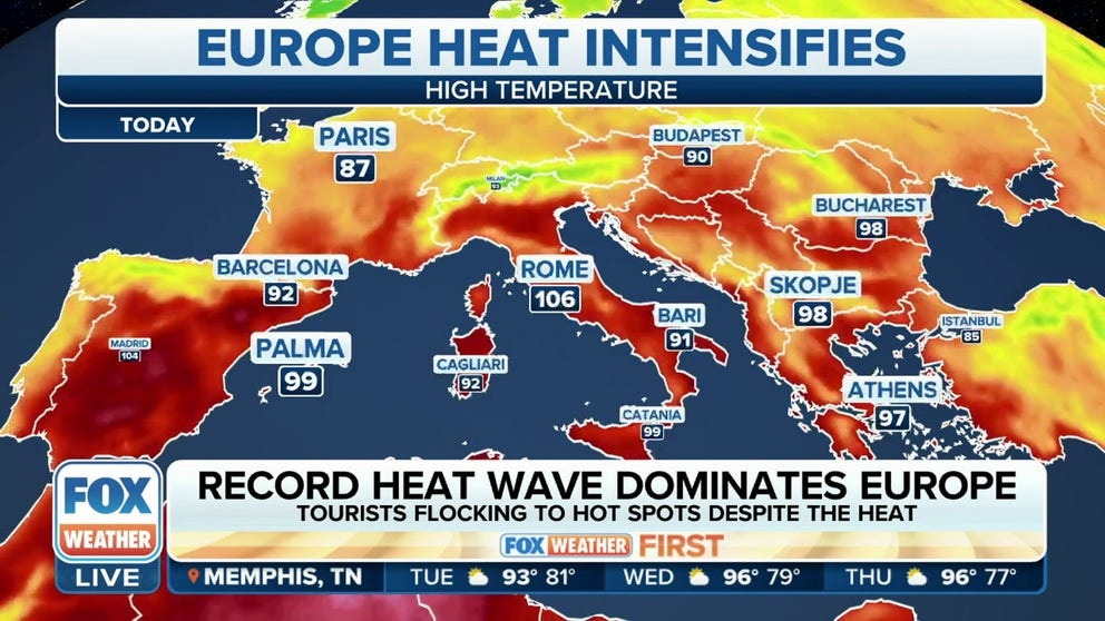 Heat warnings have been in effect across Europe amid a record heat wave. Top tourism destinations in Italy and Greece have seen temperatures in the triple digits.
