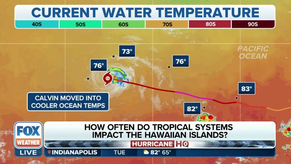 FOX Weather meteorologists Jason Fraser and Britta Merwin explain why Hawaii doesn't see tropical impacts as often. Cooler water temperatures can hinder the development of storms on the approach to Hawaii. 