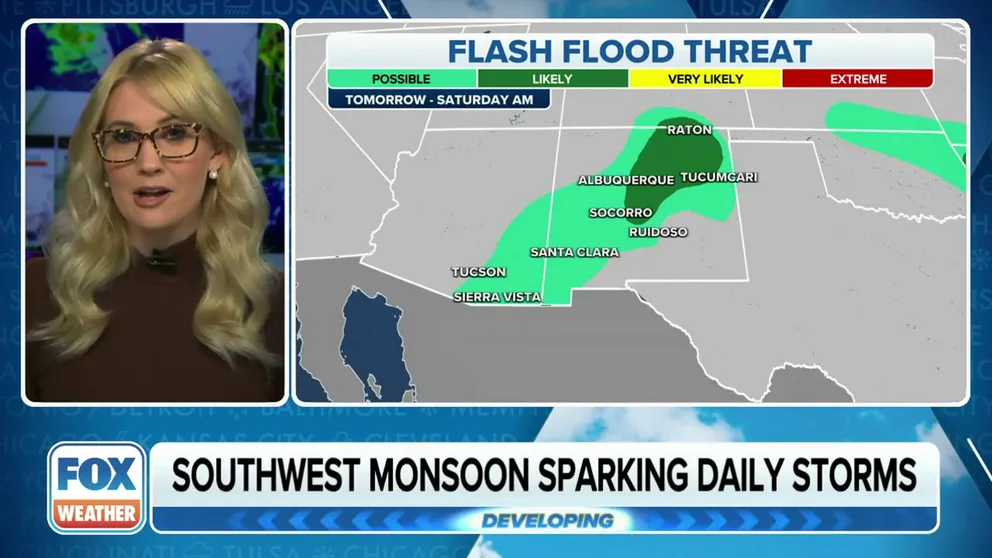 The FOX Forecast Center is tracking the start of daily thunderstorms in the Southwest associated with the monsoon season.