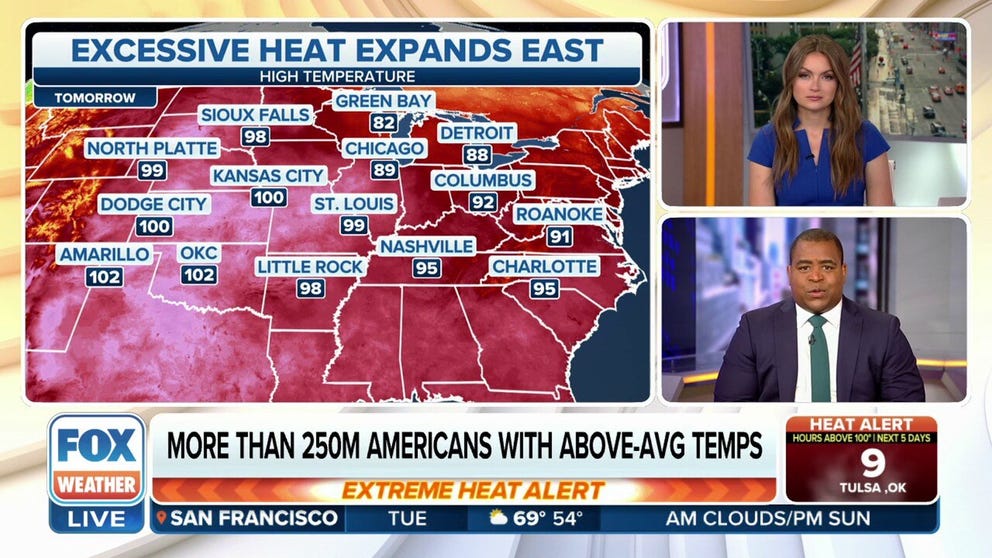 More than 44 million people are now under heat alerts as scorching temperatures continue to expand across the country. Hot temperatures are expected to reach the Northeast by Wednesday.