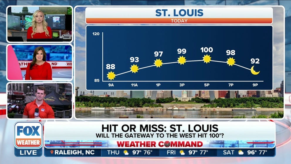 FOX Weather meteorologists Amy Freeze, Kendall Smith and Stephen Morgan discuss the possibility that St. Louis and Kansas City, Missouri, will hit 100 degrees on Thursday.