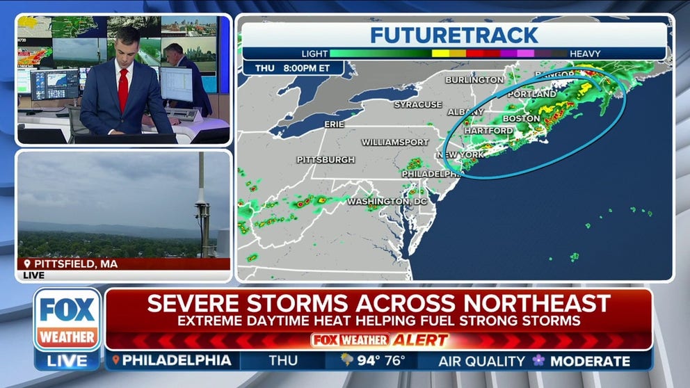 Storms are expected to impact the I-95 corridor before sunset. The FOX Forecast Center warns large hail and damaging winds will be the main threats with the thunderstorms