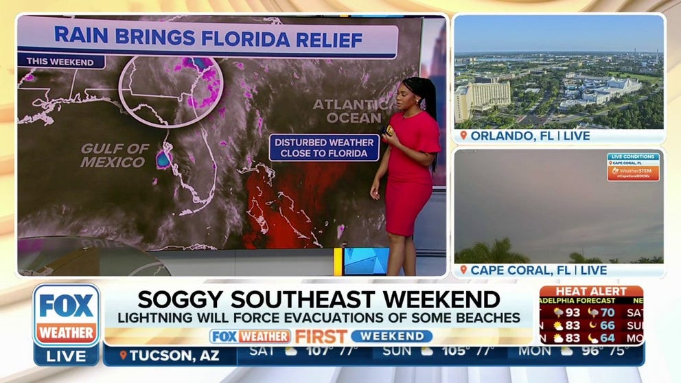 The storms will most certainly ruin outdoor plans Saturday, and Sunday in some spots, sending beachgoers running for cover. Central Florida's theme parks won't be immune, and anyone headed to the parks should be prepared to seek shelter from the storms. July 29, 2023.