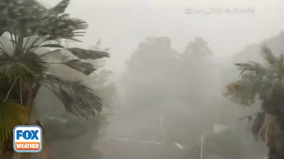 A thundery deluge impacted Japan’s main island on Tuesday, as the south of the country was braced for the approach of a powerful typhoon. This footage shows heavy rain and strong wind in Yokohama.