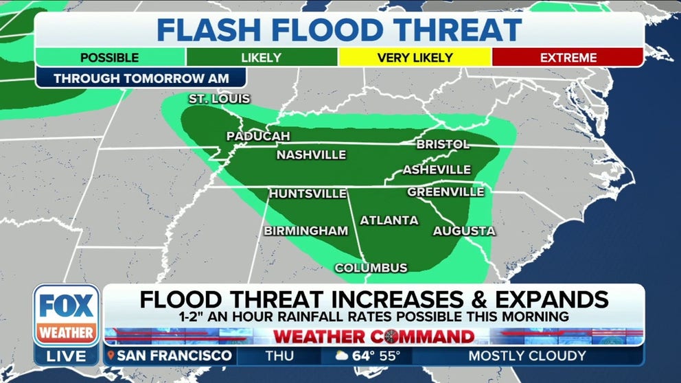 Flash flood threat increases, expands from Missouri to Tennessee Valley ...
