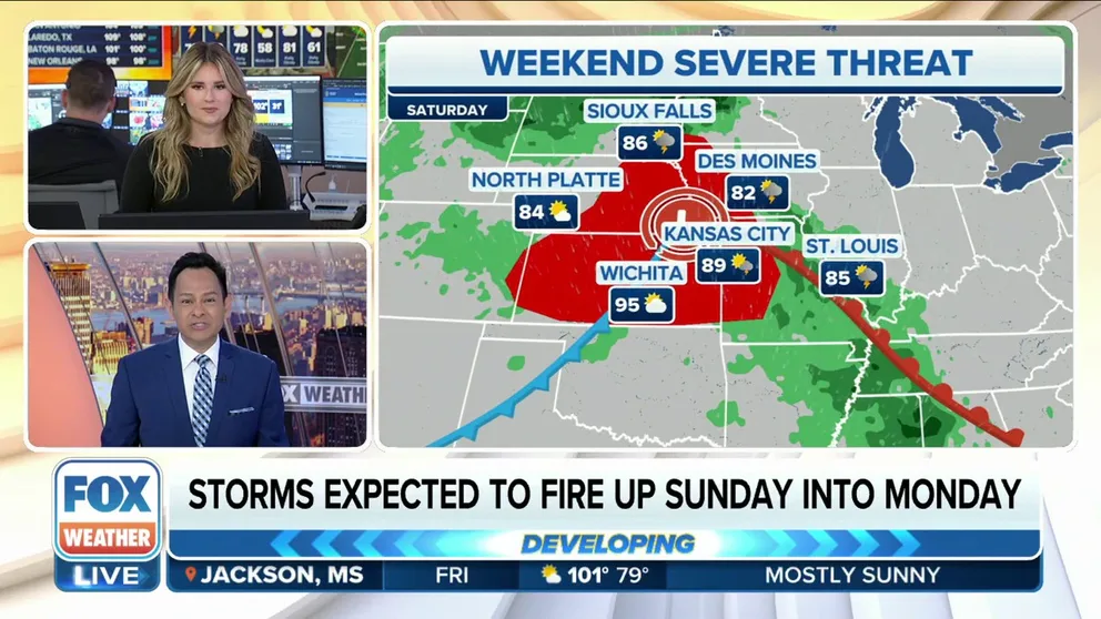 The FOX Forecast Center is tracking the potential for severe thunderstorms to march across several parts of the U.S. this weekend.