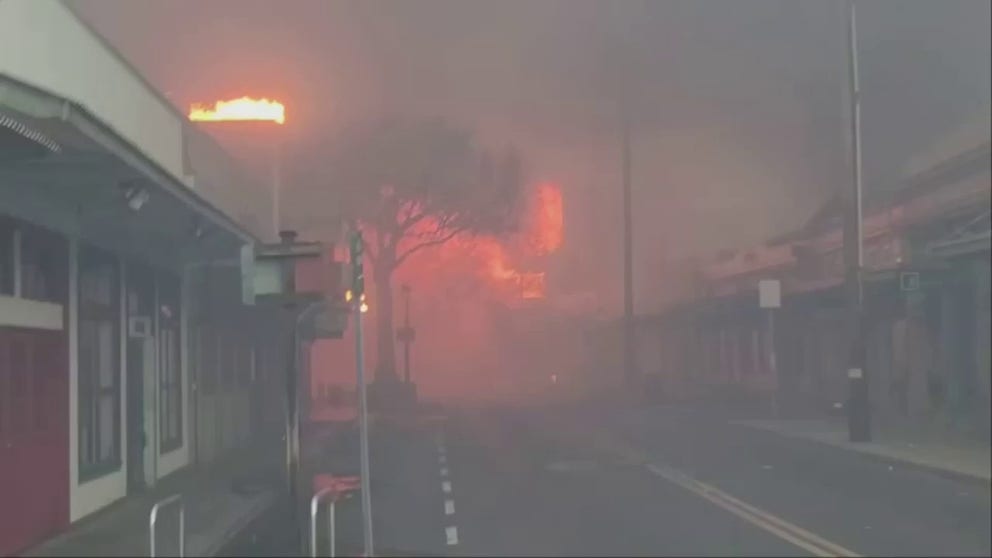 Firefighters in Maui were busy battling wildfires and structure fires in Lahaina along the main tourist drag of Front Street. Alan Dickar said he captured video in the afternoon full sun, but the thick smoke blocked out the clear, blue sky.