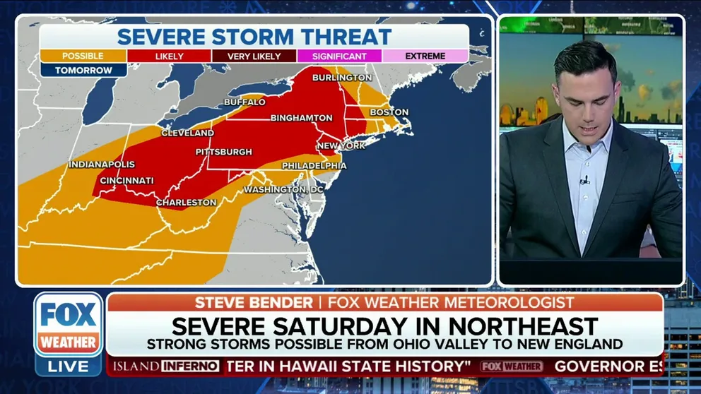 The FOX Forecast Center is tracking a system moving through the eastern part of country that could produce shower and thunderstorm activity on Saturday for the Ohio Valley and Northeast. 