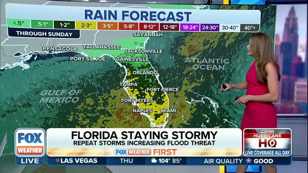Rounds of rain will continue to make Florida soggy through the rest of the week and into the weekend. Thunderstorms will push on shore from the Gulf this afternoon. Flooding will be a concern for Central Florida and South Florida. 