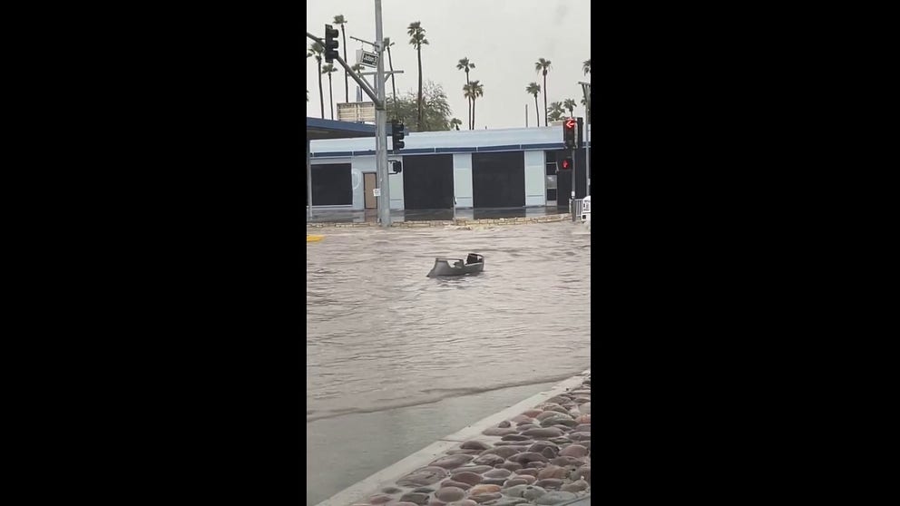 Inches of rain in this desert city swamped streets in the Coachella Valley, California. 