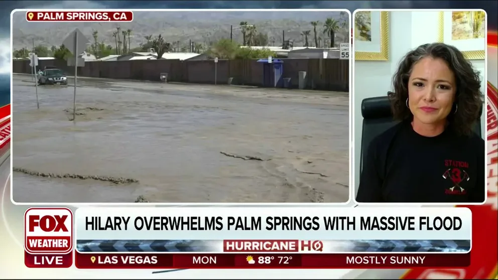 Palm Springs Mayor Grace Garner said the situation has improved after damaging flooding from once Hurricane Hilary. Residents are still encouraged to stay off the roads while cleanup is underway and flood water is still standing.