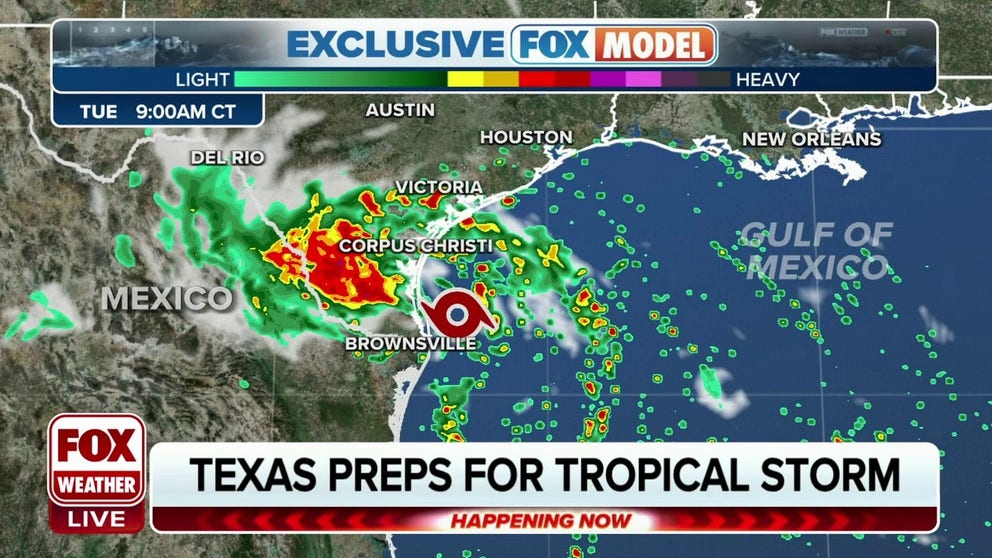 FOX Weather is tracking Tropical Depression Nine which is forecast to strengthen into Tropical Storm Harold and making landfall in Texas.
