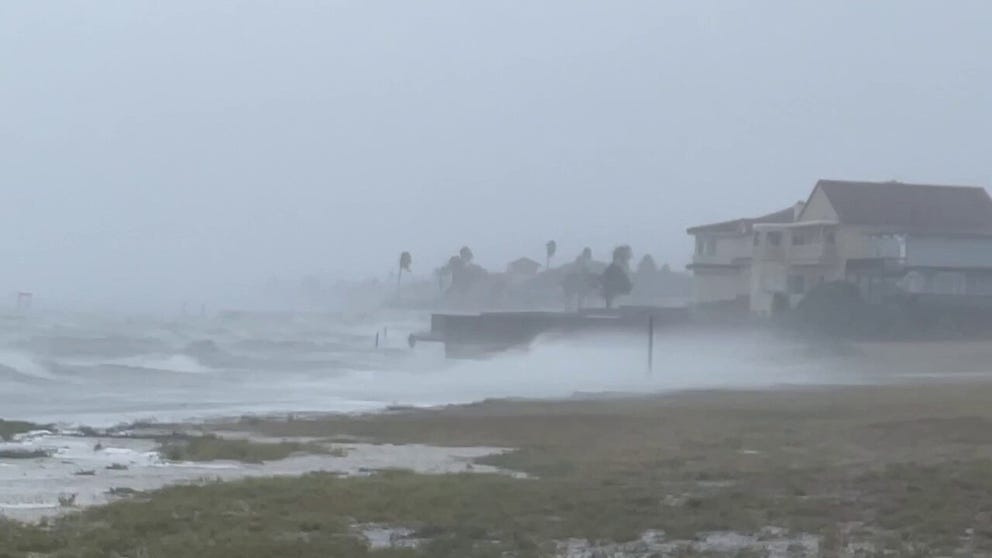 Video shows deteriorating conditions in South Texas as Tropical Storm Harold makes landfall with maximum sustained winds of 50 mph and produces heavy rain and large waves along the coast.