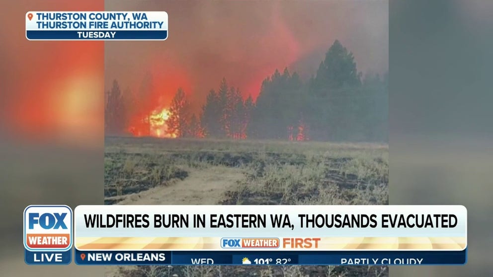 Multiple wildfires are burning in Washington prompting a state of emergency and local evacuations. The Oregon Fire has consumed more than 10,000 acres in eastern Washington. 