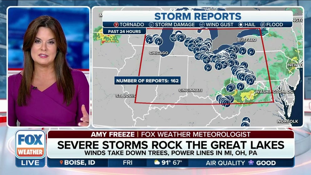 At least four people were killed as severe storms swept across the Great Lakes, including a tornado that hit near Lansing, Michigan
