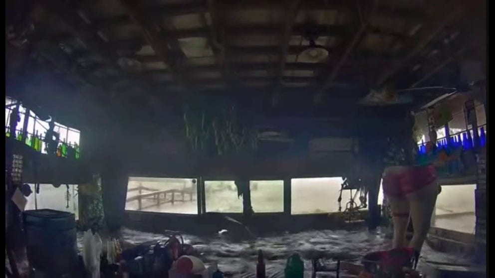 FOX Weather's Exclusive Storm Tracker set up a remote camera inside a Cedar Key bar. This was the scene at the height of the storm surge.