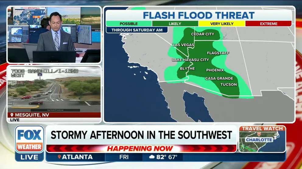 Flash flood threats abound for parts of California, Arizona, Utah and Nevada. The Las Vegas area could receive 2-3 inches of rain over the next seven days. Sept. 1, 2023.