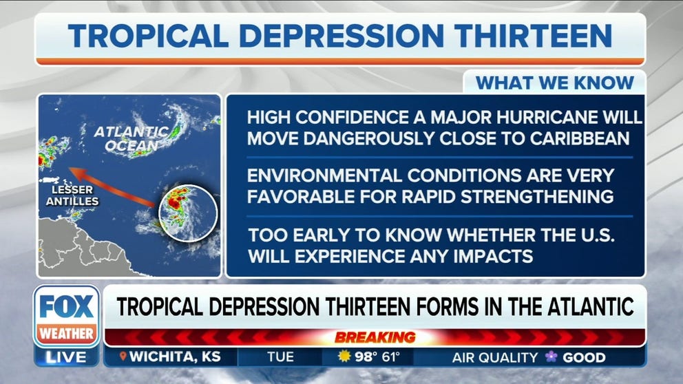 Tropical Depression Thirteen forms in Atlantic, likey to become major ...