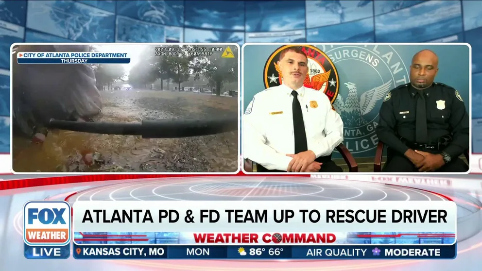 An Atlanta police officer's dramatic bodycam video shows the rescue of a man who became trapped in his vehicle during significant flooding, and the first responders who saved the man's life joined FOX Weather on Monday to discuss the terrifying incident.
