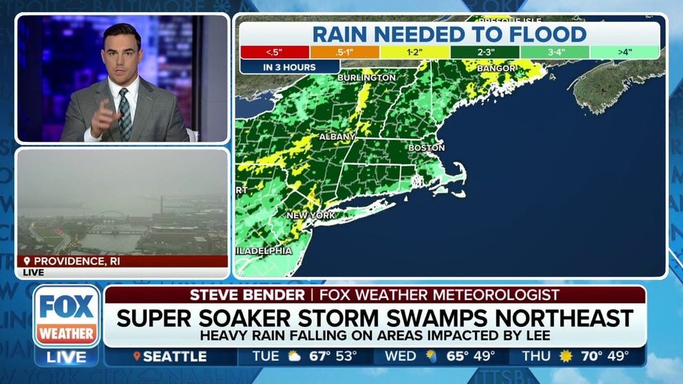 Heavy rain continues to batter the Northeast. After Lee's deluge, it won't take too much more rain to flood.